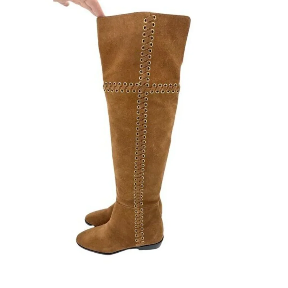 Michael Kors Boots Malin Grommet Suede Over-The-Knee Caramel SZ 6 New $395
